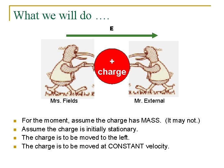 What we will do …. E + charge Mrs. Fields n n Mr. External