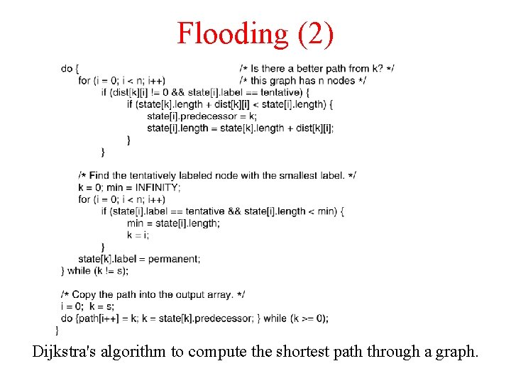 Flooding (2) 5 -8 bottom Dijkstra's algorithm to compute the shortest path through a