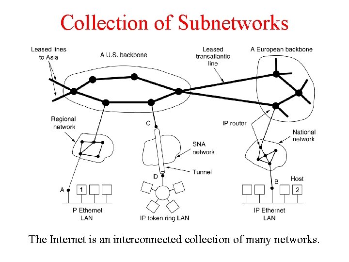 Collection of Subnetworks The Internet is an interconnected collection of many networks. 