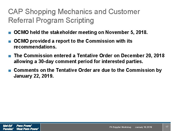 CAP Shopping Mechanics and Customer Referral Program Scripting ■ OCMO held the stakeholder meeting