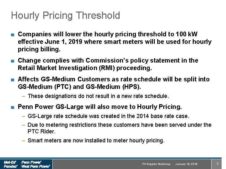 Hourly Pricing Threshold ■ Companies will lower the hourly pricing threshold to 100 k.