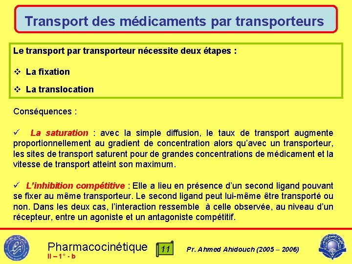 Transport des médicaments par transporteurs Le transport par transporteur nécessite deux étapes : v