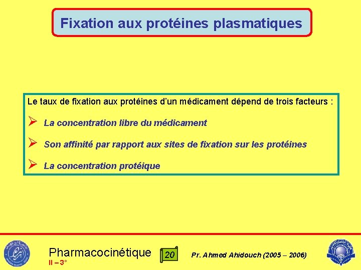Fixation aux protéines plasmatiques Le taux de fixation aux protéines d’un médicament dépend de