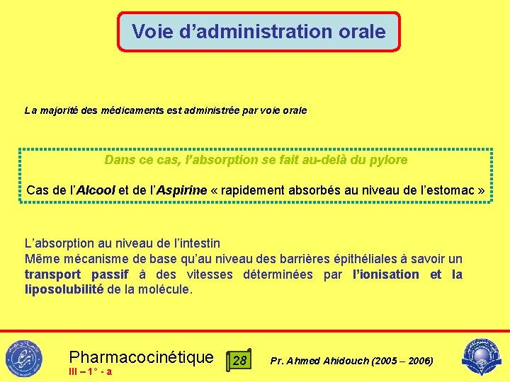Voie d’administration orale La majorité des médicaments est administrée par voie orale Dans ce