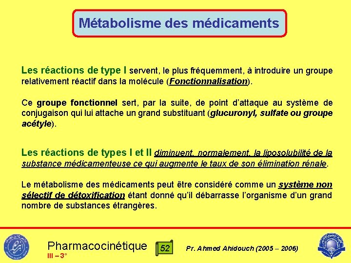 Métabolisme des médicaments Les réactions de type I servent, le plus fréquemment, à introduire