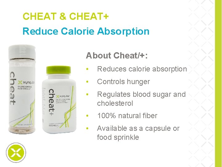 CHEAT & CHEAT+ Reduce Calorie Absorption special slide About Cheat/+: • Reduces calorie absorption
