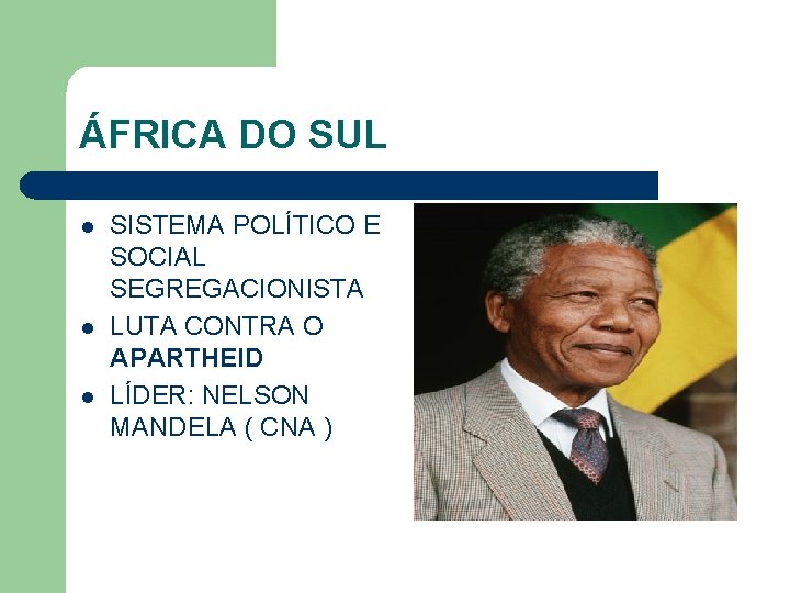 ÁFRICA DO SUL l l l SISTEMA POLÍTICO E SOCIAL SEGREGACIONISTA LUTA CONTRA O