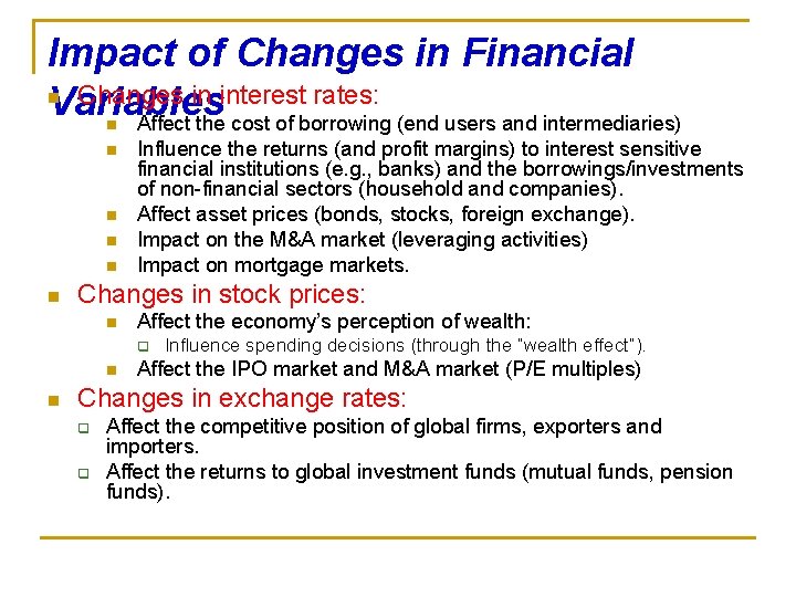 Impact of Changes in Financial n Changes in interest rates: Variables Affect the cost