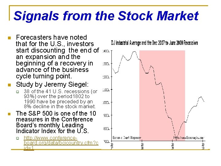 Signals from the Stock Market n n Forecasters have noted that for the U.