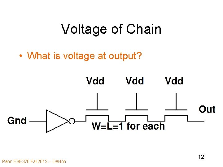 Voltage of Chain • What is voltage at output? Penn ESE 370 Fall 2012 Voltage of Chain • What is voltage at output? Penn ESE 370 Fall 2012