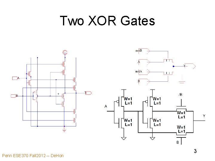Two XOR Gates Penn ESE 370 Fall 2012 -- De. Hon 3 Two XOR Gates Penn ESE 370 Fall 2012 -- De. Hon 3