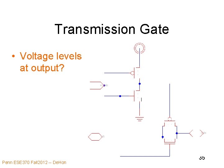 Transmission Gate • Voltage levels at output? Penn ESE 370 Fall 2012 -- De. Transmission Gate • Voltage levels at output? Penn ESE 370 Fall 2012 -- De.