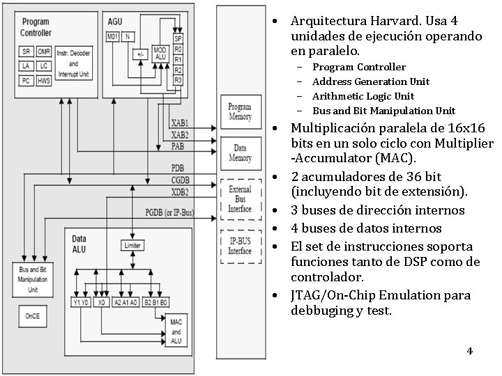  • Arquitectura Harvard. Usa 4 unidades de ejecución operando en paralelo. – –