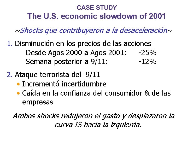 CASE STUDY The U. S. economic slowdown of 2001 ~Shocks que contribuyeron a la