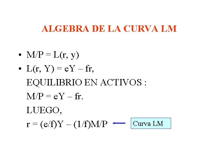 ALGEBRA DE LA CURVA LM • M/P = L(r, y) • L(r, Y) =