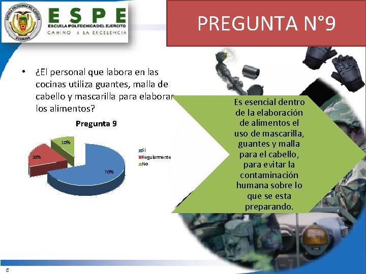 PREGUNTA N° 9 • ¿El personal que labora en las cocinas utiliza guantes, malla
