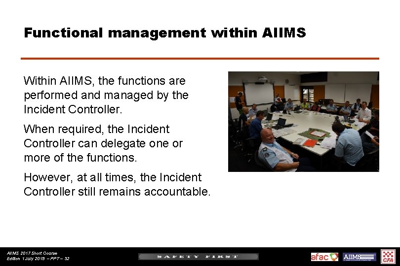 Functional management within AIIMS Within AIIMS, the functions are performed and managed by the