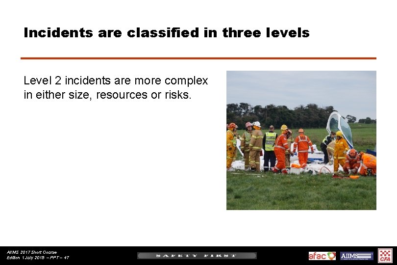 Incidents are classified in three levels Level 2 incidents are more complex in either