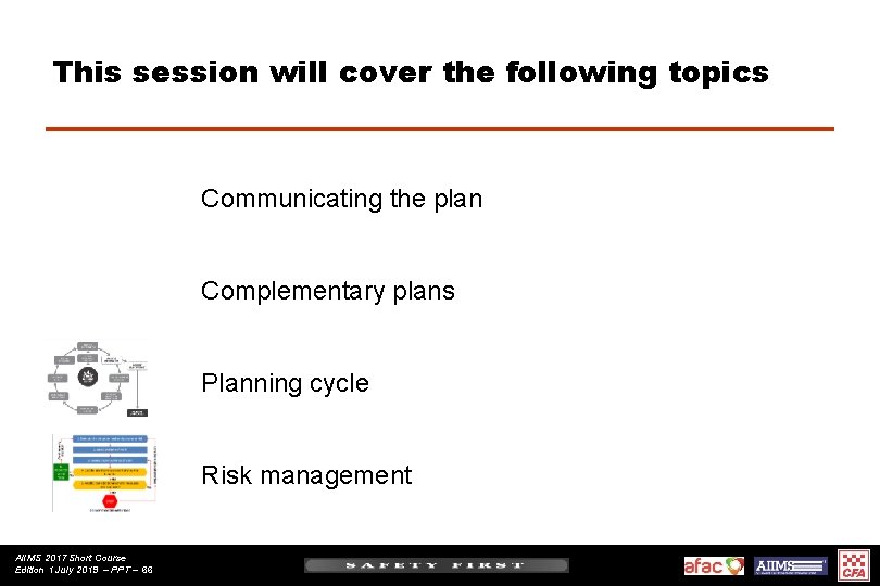 This session will cover the following topics Communicating the plan Complementary plans Planning cycle