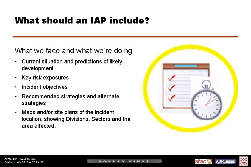 What should an IAP include? What we face and what we’re doing • Current