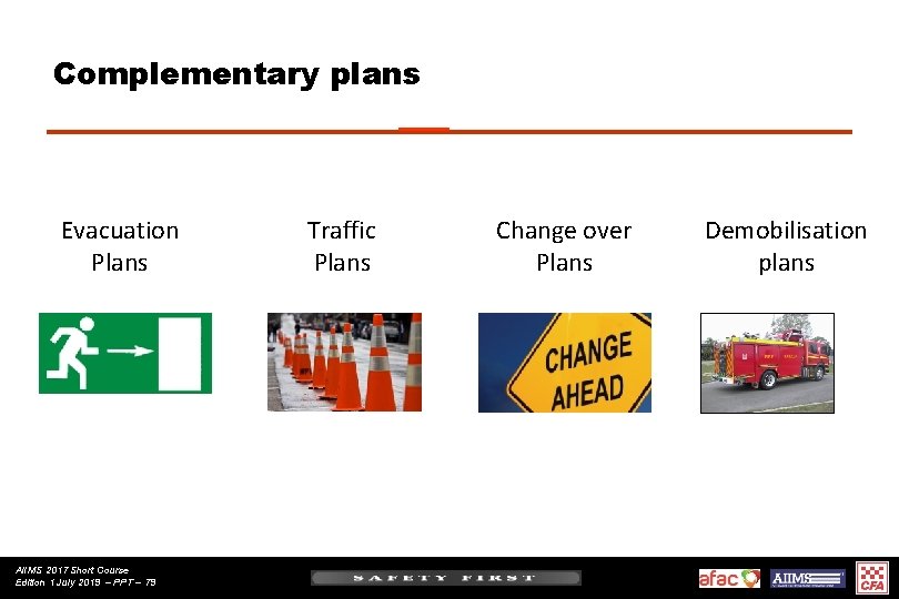 Complementary plans Evacuation Plans AIIMS 2017 Short Course Edition 1 July 2019 – PPT