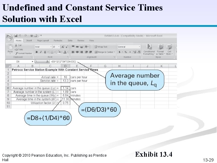 Undefined and Constant Service Times Solution with Excel Copyright © 2010 Pearson Education, Inc.