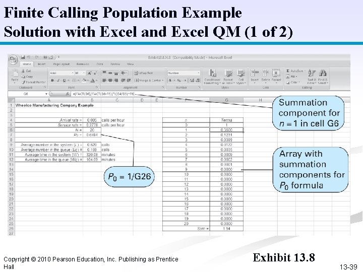 Finite Calling Population Example Solution with Excel and Excel QM (1 of 2) Copyright