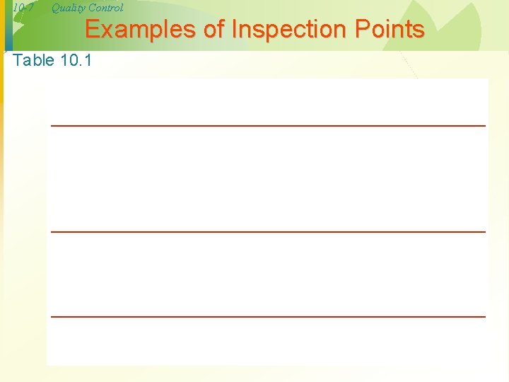 10 -7 Quality Control Examples of Inspection Points Table 10. 1 