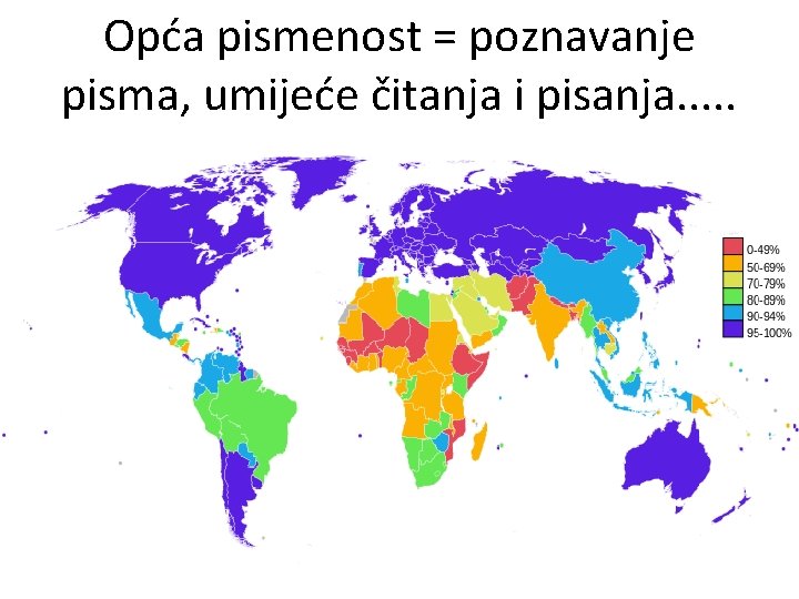 Opća pismenost = poznavanje pisma, umijeće čitanja i pisanja. . . 