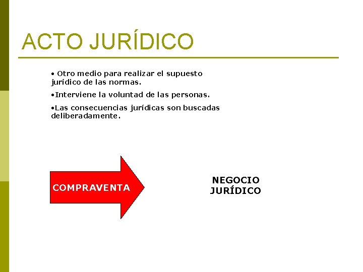 ACTO JURÍDICO • Otro medio para realizar el supuesto jurídico de las normas. •