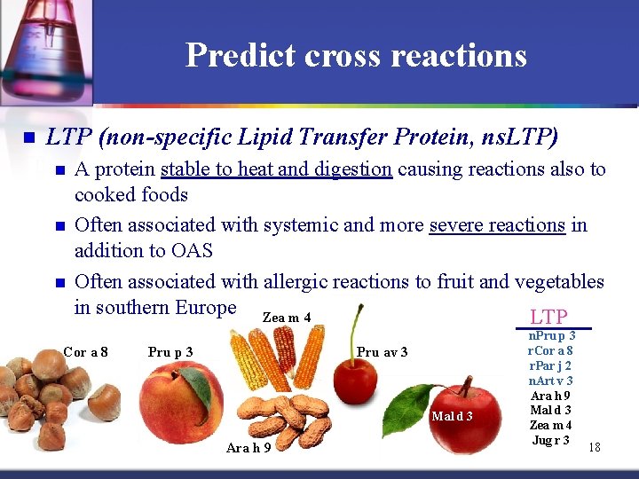 Predict cross reactions n LTP (non-specific Lipid Transfer Protein, ns. LTP) n n n