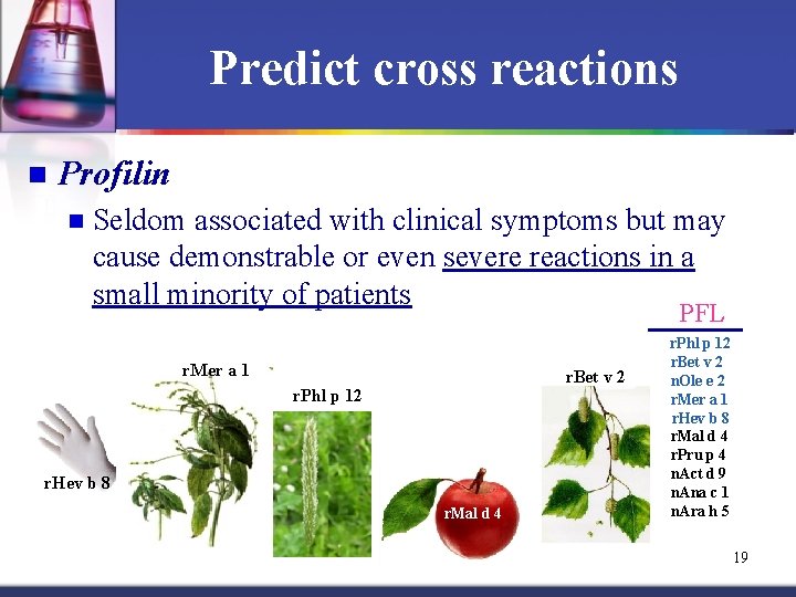 Predict cross reactions n Profilin n Seldom associated with clinical symptoms but may cause
