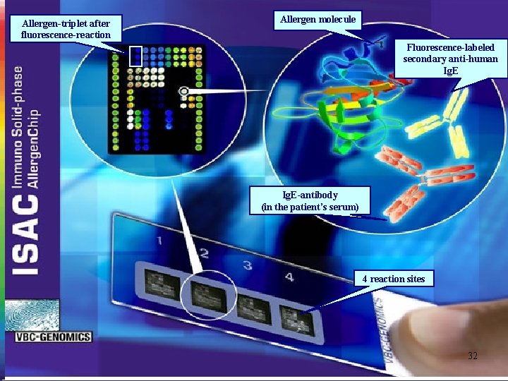 Allergen molecule Immuno Solid-phase Allergen. Chip Fluorescence-labeled secondary anti-human (ISAC) Ig. E Allergen-triplet after