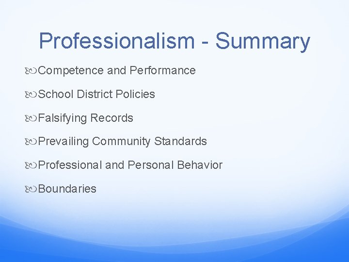 Professionalism - Summary Competence and Performance School District Policies Falsifying Records Prevailing Community Standards