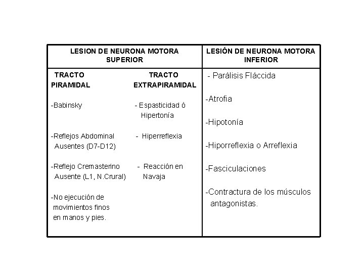 LESION DE NEURONA MOTORA SUPERIOR TRACTO PIRAMIDAL TRACTO EXTRAPIRAMIDAL -Babinsky - Espasticidad ó Hipertonía