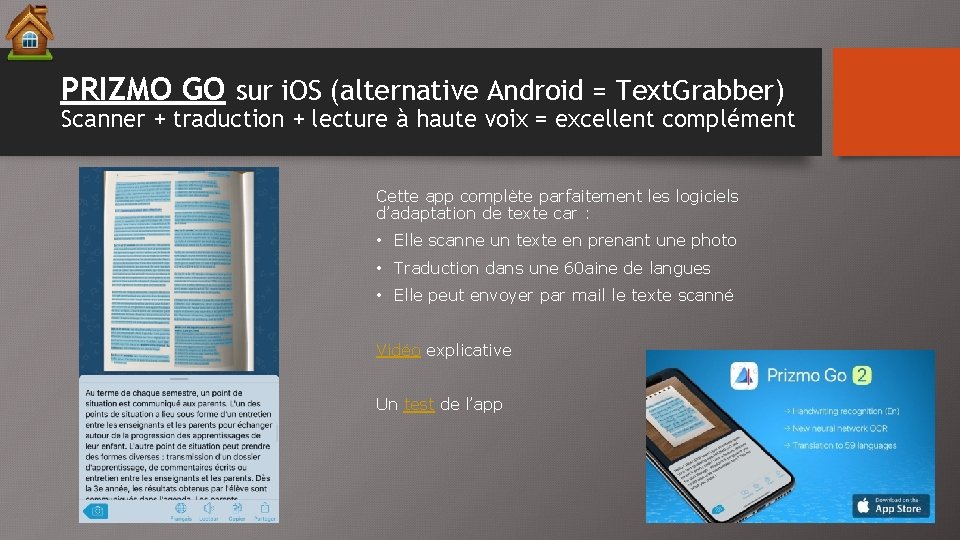 PRIZMO GO sur i. OS (alternative Android = Text. Grabber) Scanner + traduction +
