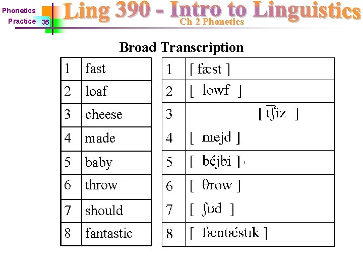 Phonetics Ch 2 Phonetics Practice 35 Broad Transcription 1 fast 2 loaf 3 cheese