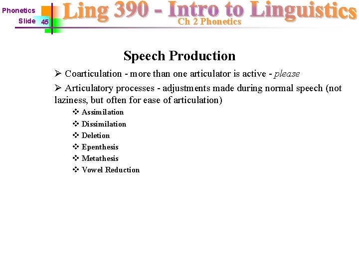 Phonetics Ch 2 Phonetics Slide 45 Speech Production Ø Coarticulation - more than one