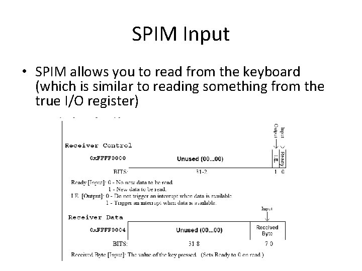 SPIM Input • SPIM allows you to read from the keyboard (which is similar