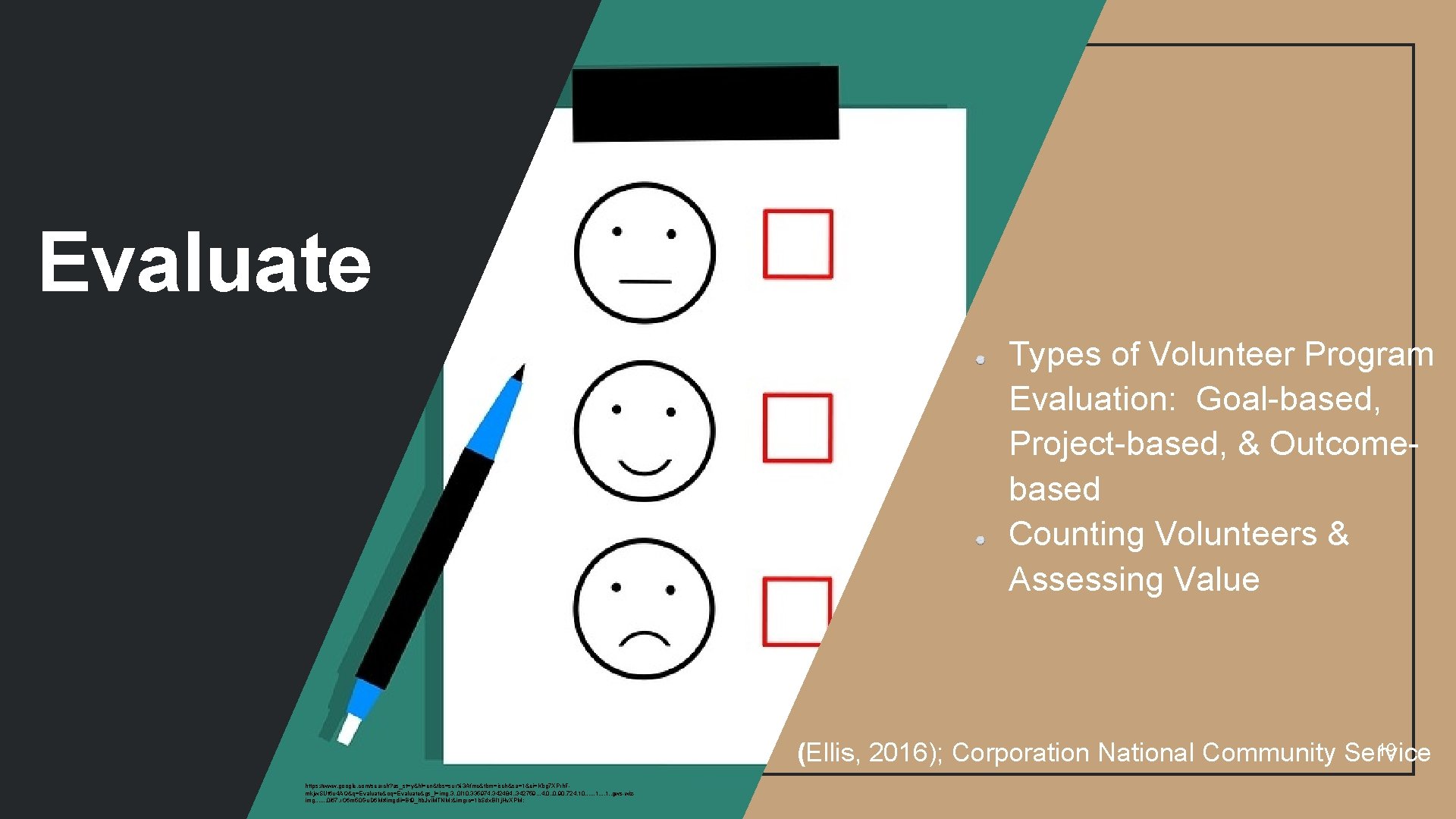 Evaluate Types of Volunteer Program Evaluation: Goal-based, Project-based, & Outcomebased Counting Volunteers & Assessing