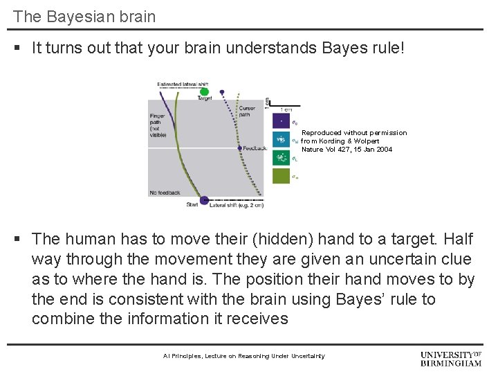 The Bayesian brain § It turns out that your brain understands Bayes rule! Reproduced