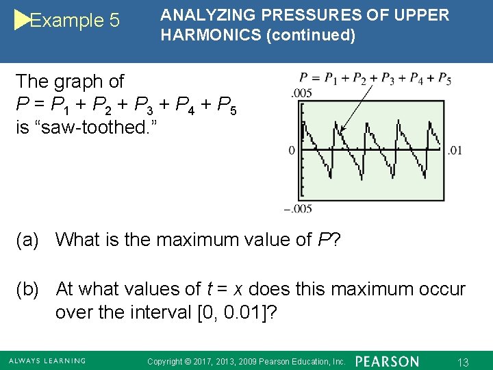 Example 5 ANALYZING PRESSURES OF UPPER HARMONICS (continued) The graph of P = P
