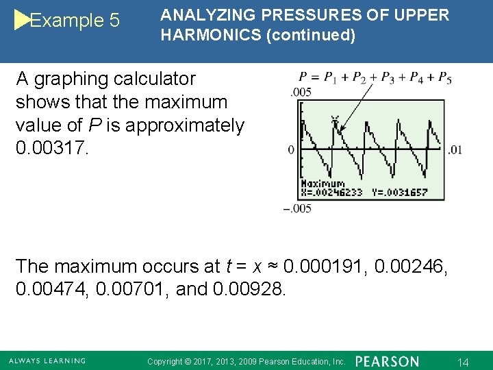 Example 5 ANALYZING PRESSURES OF UPPER HARMONICS (continued) A graphing calculator shows that the