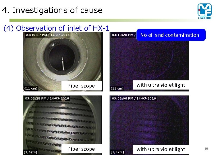 4. Investigations of cause (4) Observation of inlet of HX-1 No oil and contamination