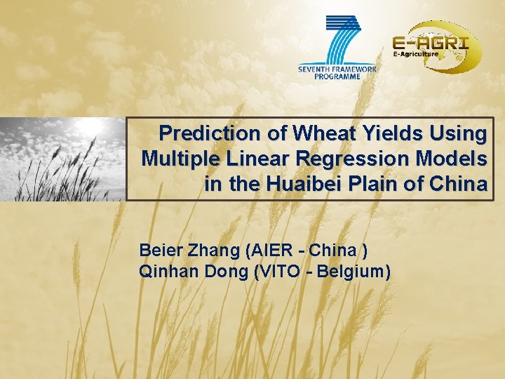 Prediction of Wheat Yields Using Multiple Linear Regression Models in the Huaibei Plain of