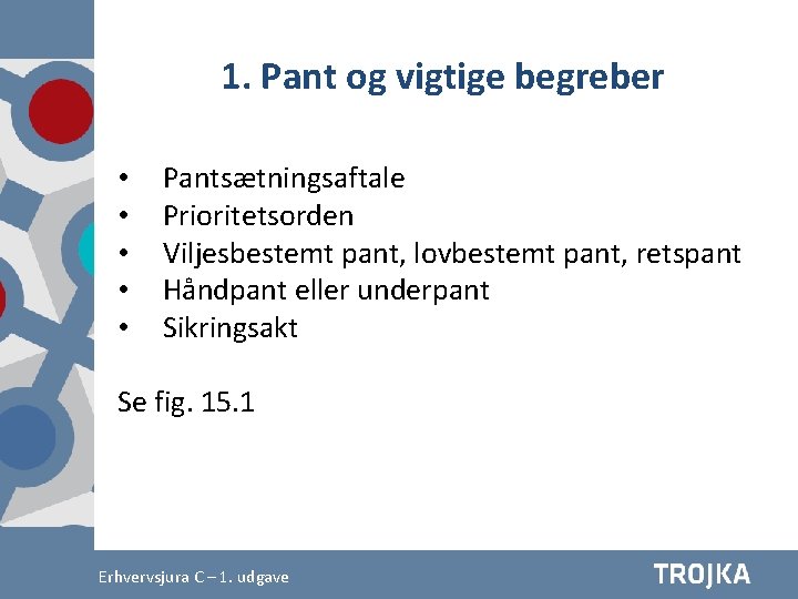 1. Pant og vigtige begreber • • • Pantsætningsaftale Prioritetsorden Viljesbestemt pant, lovbestemt pant,