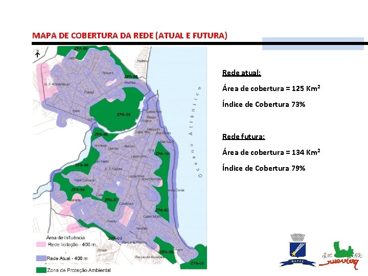 MAPA DE COBERTURA DA REDE (ATUAL E FUTURA) Rede atual: Área de cobertura =