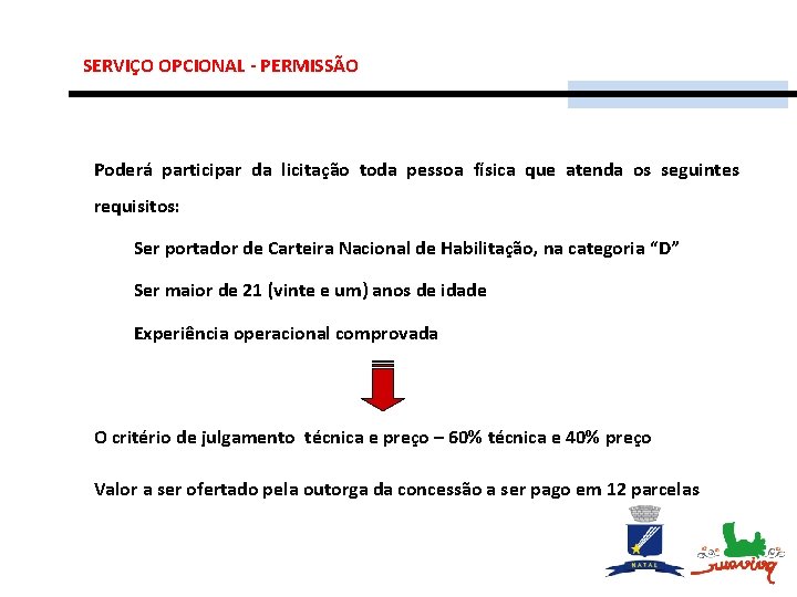 SERVIÇO OPCIONAL - PERMISSÃO Poderá participar da licitação toda pessoa física que atenda os