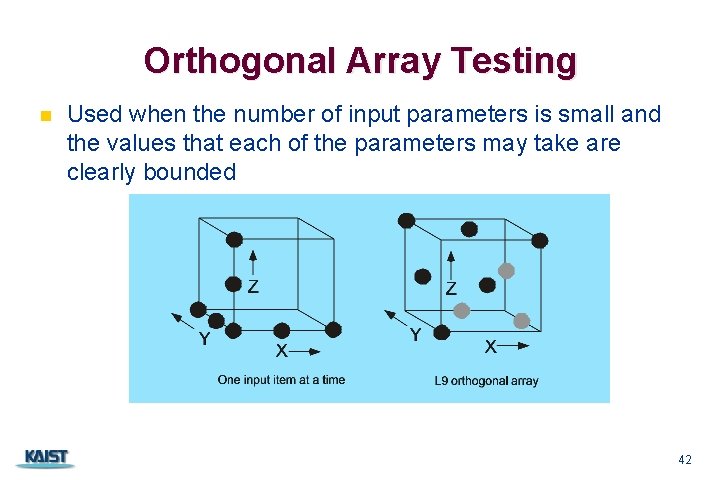 Orthogonal Array Testing n Used when the number of input parameters is small and