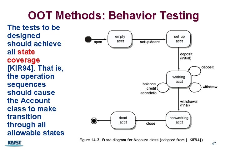 OOT Methods: Behavior Testing The tests to be designed should achieve all state coverage